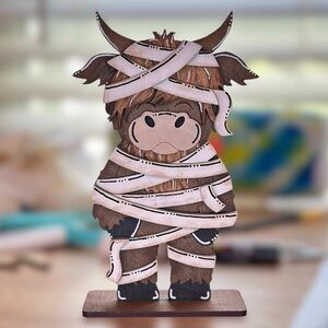 Mummy Highland Cow Halloween Decor